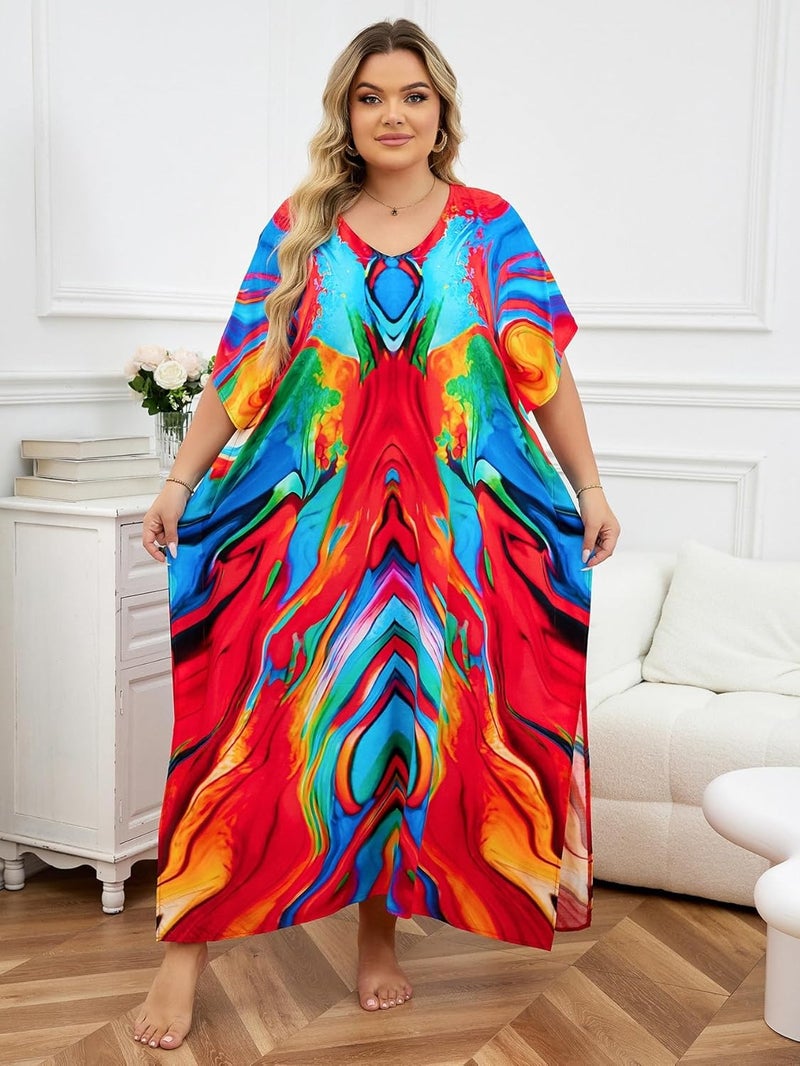 IMAGEKOPE Kaftan Dresses for Women Plus Size Bathing Suit Cover up Caftan Maxi Beach Dresses - Image 3